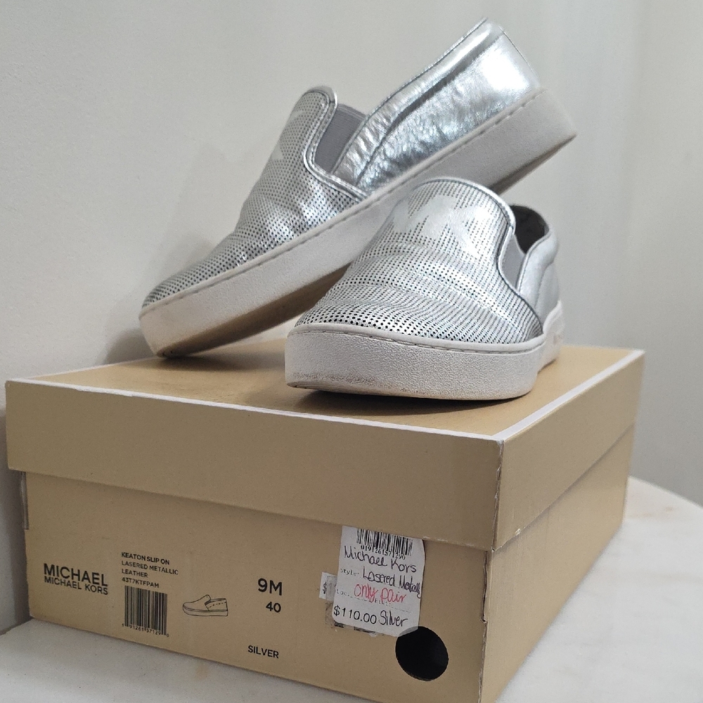 Michael Kors Metallic Silver Slip-On Shoes
